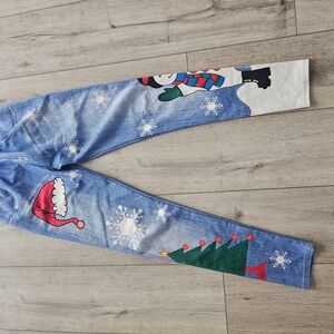 Festive Snowman and Christmas Tree Jeans